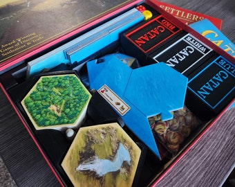 Catan & Seafarers + 5-6 Player Expansion Box Insert, 3D Printed Settlers of Catan Game Organizer with Individual Player Piece Storage