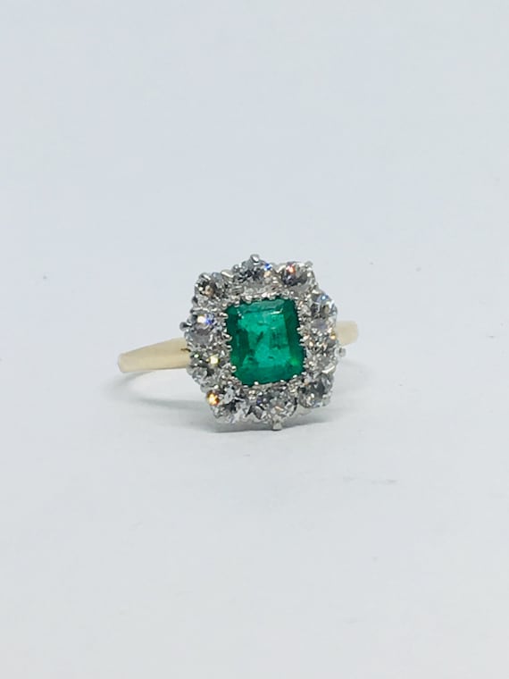 Vintage estate emerald diamond ring,solitaire ,sta