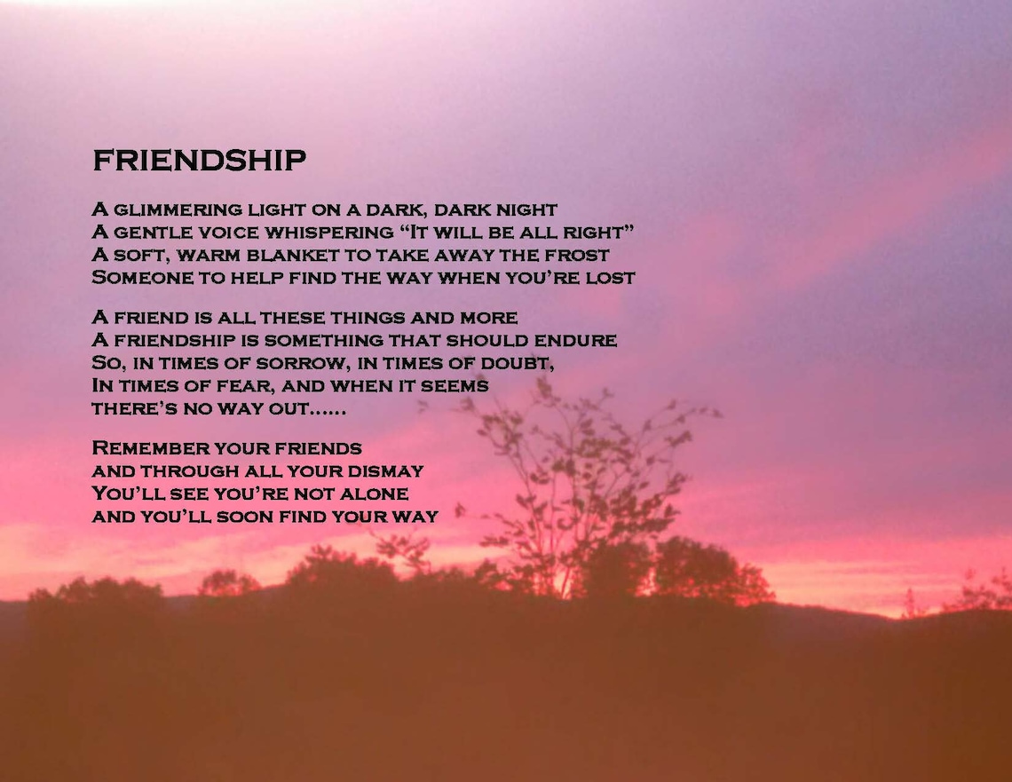 Friendship Poem Unframed Wall Art Sunset View Image 5x7 Print Gift