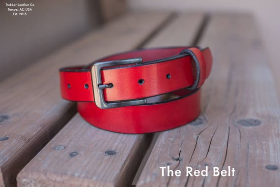 mens red leather belt