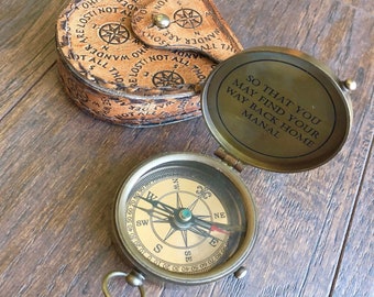 personalized compass, custom engraved, comes with leather pouch and chain, perfect gift for wedding, anniversary, baptism, Mother's day