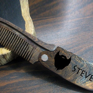 custom engraved beard comb, personalized wooden comb, groomsmen gift idea, anniversary or birthday, mens gift, bearded men, Fathers day Sandal (Darker)