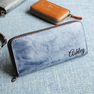 Cartera personalizada, cartera de cuero para mujer, cartera de mano larga, cartera de mano larga de cuero, soporte para pared y teléfono, regalo para damas de honor, día de la madre