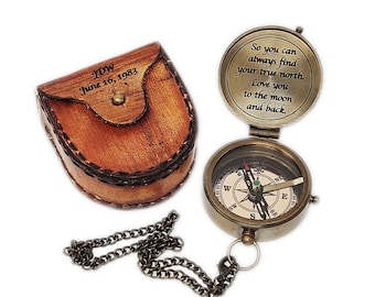 personalized nautical compass, chain and leather pouch included, perfect groomsmen, engraved anniversary gift, wanderlust, fathers day