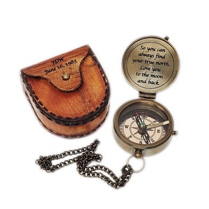 personalized nautical compass, chain and leather pouch included, perfect groomsmen, engraved anniversary gift, wanderlust, christmas gift