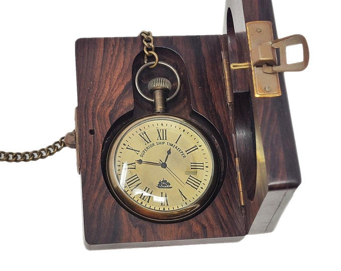 POCKET WATCH with WOOD Box, Personalized Pocket Watch, Engraved Watch, Gifts for Him, Mens Gift, For Groom, Groomsmen Gift, christmas gift