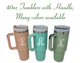ENGRAVED LARGE TUMBLER 40 Oz with Handle, Travel Mug, Personalized Tumbler, Custom Tumbler, Bridesmaids Gift, Wedding Gift, christmas gift