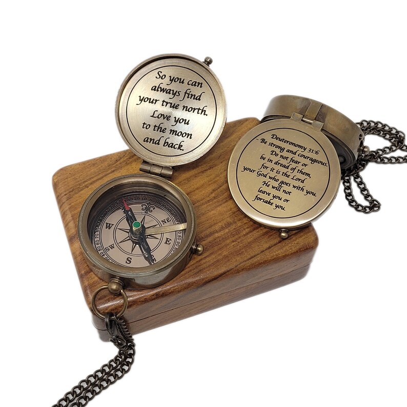 ENGRAVED BRASS COMPASS, personalized compass, working compass, handwriting gift, anniversary gift, groomsmen gift, boating gift, Mothers day image 3