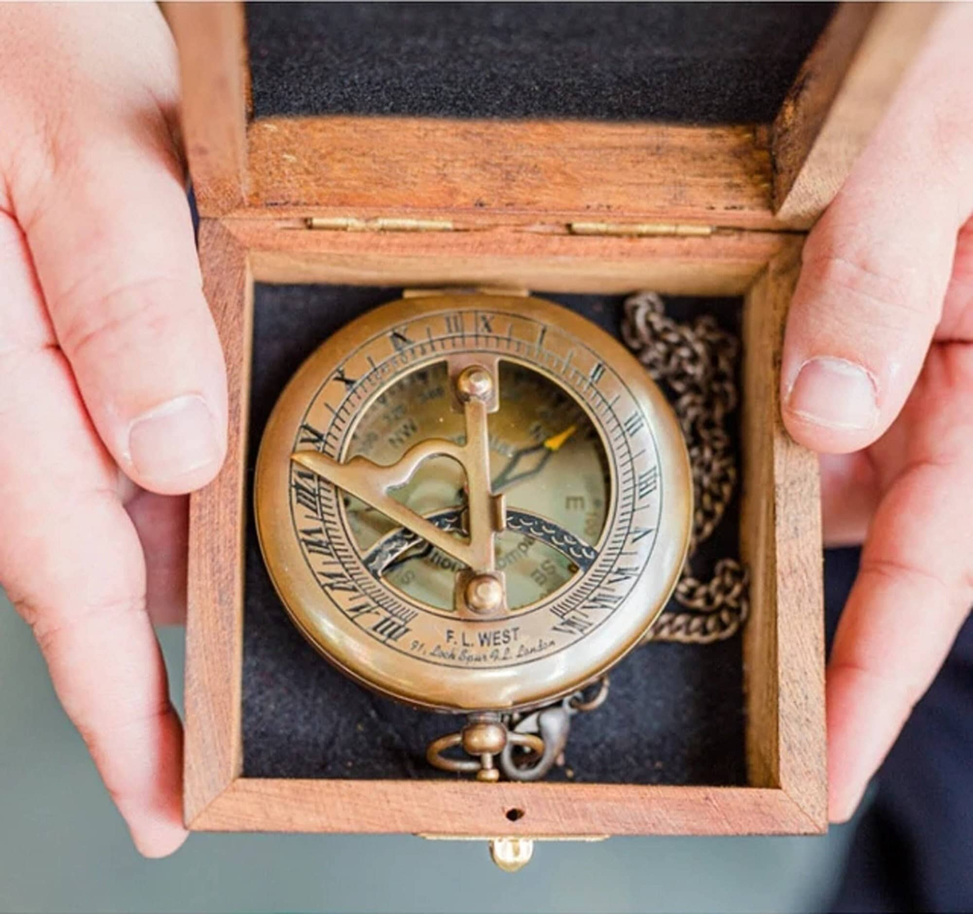 Personalized Engraved Compass Wood Box /