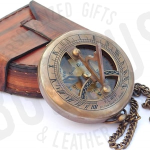 sundial compass, engraved compass, personalized compass, graduation gift, groomsmen gift, wedding heirloom, anniversary gift, Mother's day Antique + Leather