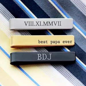 Aluminum tie clip, personalized tie bar, engraved tie clip, anniversary gift, groomsmen gift, rustic tie clip, mens gift, Fathers Day image 2