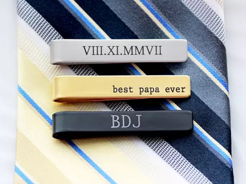 Aluminum tie clip, personalized tie bar, engraved tie clip, anniversary gift, groomsmen gift, rustic tie clip, mens gift, Fathers Day image 2