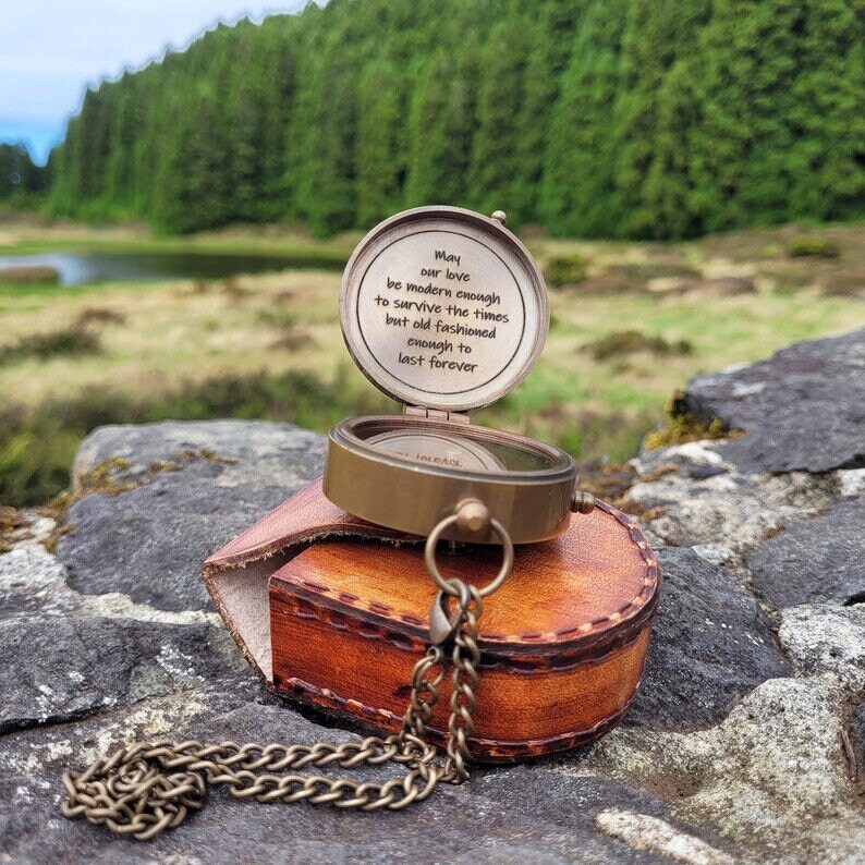 ENGRAVED BRASS COMPASS, personalized compass, working compass, handwriting gift, anniversary gift, groomsmen gift, boating gift, Mothers day image 1