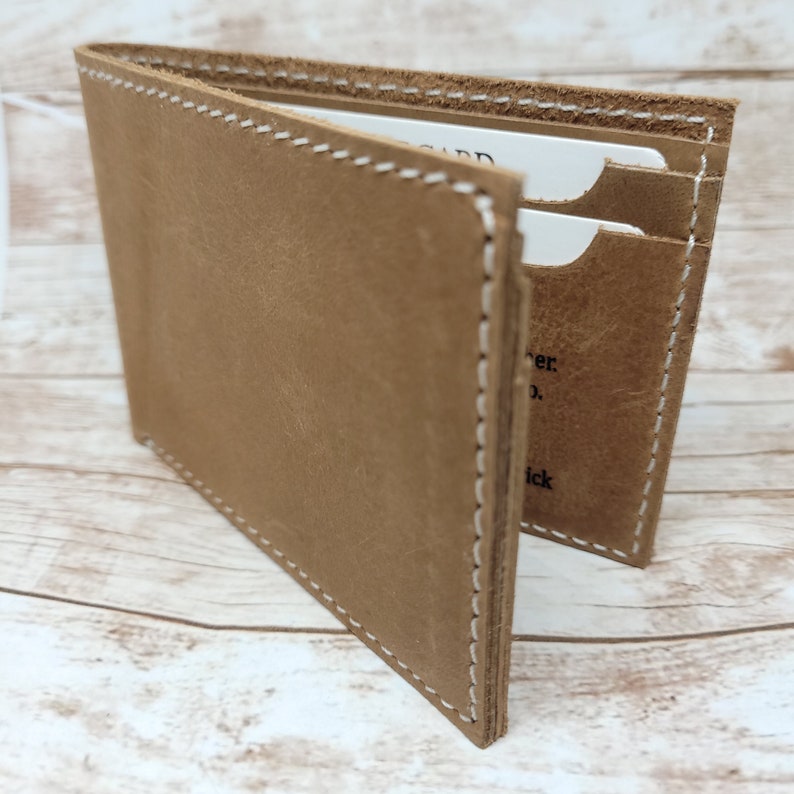 mens wallet, genuine cowhide leather, minimalist bifold style, wooden gift box available, personalized wallet, mens gift, Fathers Day image 3