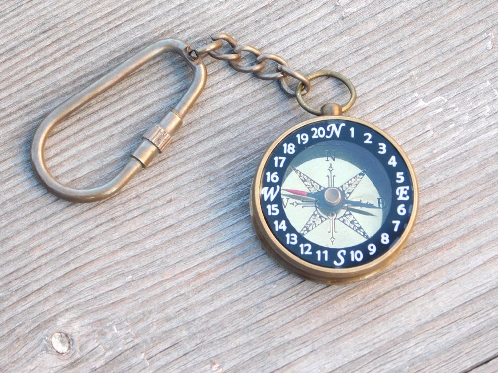 Compass keychain Personalized keychain Engraved Keychain