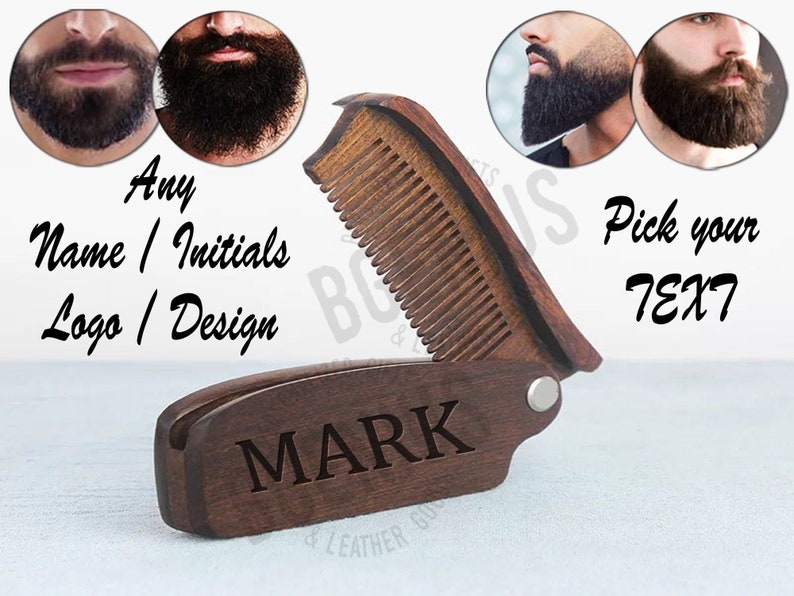 Beard comb, personalized comb, gift for him, grooming kit, birthday, groomsmen gift, mens gift, hair wood comb, folding comb, Fathers day image 5