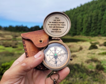 handwriting brass compass, engraved compass, working compass, hiking compass, boating compass, anniversary gift, Mothers day