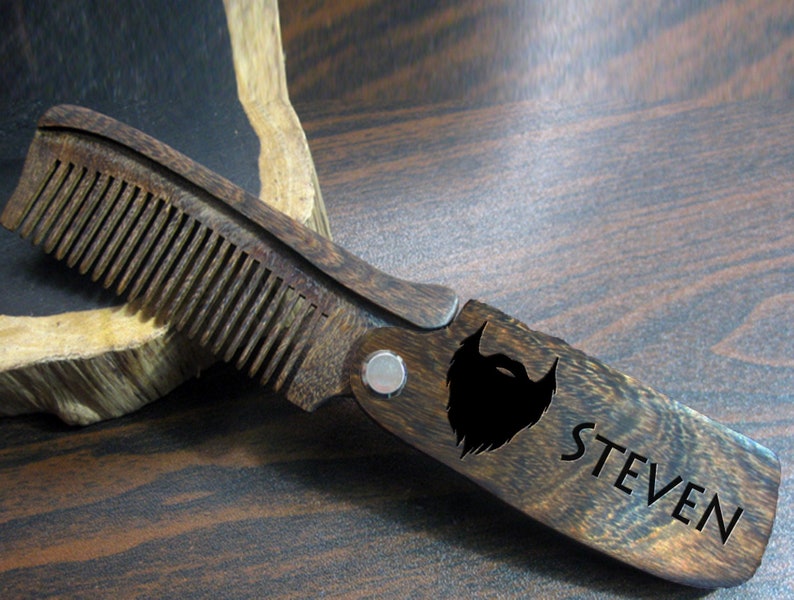 custom engraved beard comb, personalized wooden comb, groomsmen gift idea, anniversary or birthday, mens gift, bearded men, Fathers day Sandal (Darker)