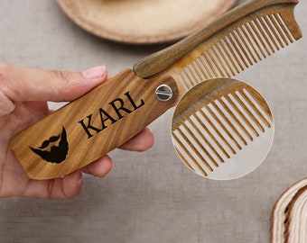 beard comb, folding comb, personalized comb, wood comb, groomsmen gift, custom comb, mens gift, bearded men, birthday gift, Fathers day
