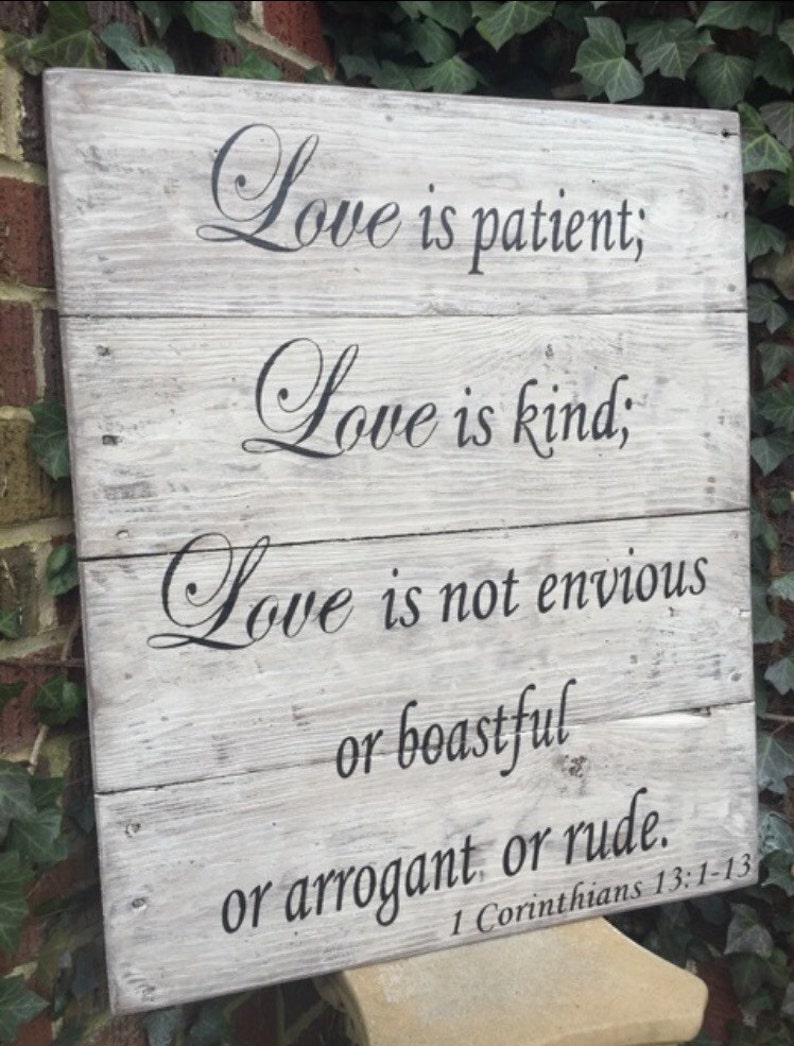 Love is Patient Bible verse sign reclaimed wood distressed  Etsy