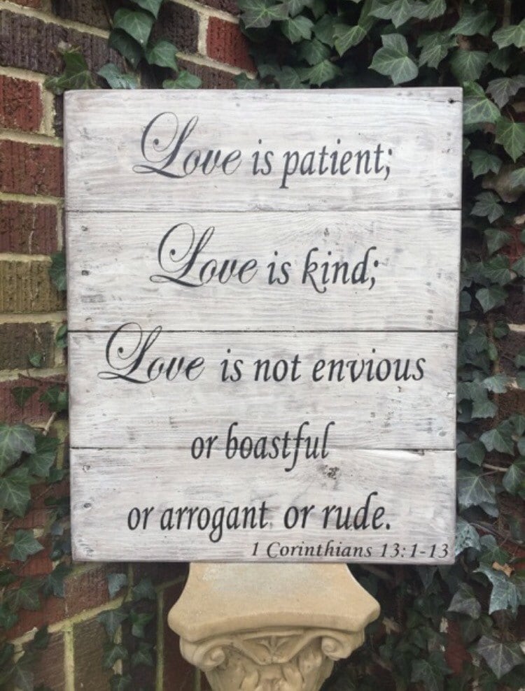 Love is Patient Bible verse sign reclaimed wood distressed Etsy