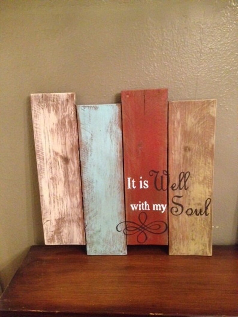 Hand Painted Distressed Wood Wall Art Repurposed Wood Frame Etsy