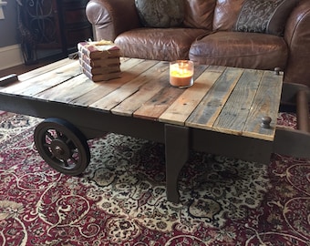 Cart coffee table, Coffee table, Industrial coffee table, Rustic coffee table, table