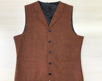 Wedding Vests Burnt Orange Casual Vest 4 Pockets 5 Buttons