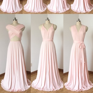 Blush Pink Spandex Long Convertible Bridesmaid Dress