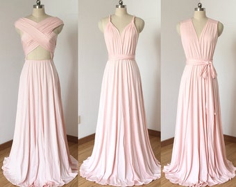 Blush Pink Spandex Long Convertible Bridesmaid Dress