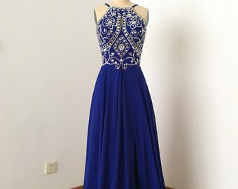 Royal Blue Chiffon Long Prom Dress 