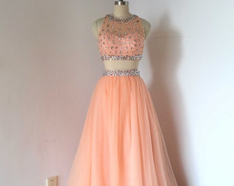 Coral two piece prom clearance dress
