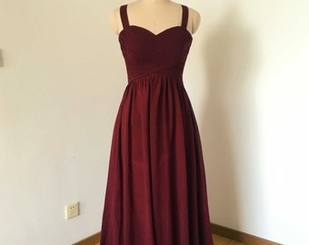 Straps Sweetheart Burgundy Chiffon Long Bridesmaid Dress