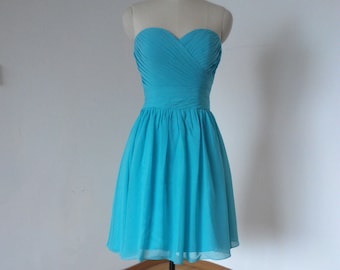 Sweetheart Turquoise Blue Chiffon Short Bridesmaid Dress