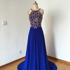 Long Prom Dress, Prom Dress, Spaghetti Straps Prom Dress, Royal Blue Prom Dress, Chiffon Prom Dress, Backless Prom Dress image 1