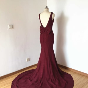 Mermaid Backless Burgundy Chiffon Long Prom Dress