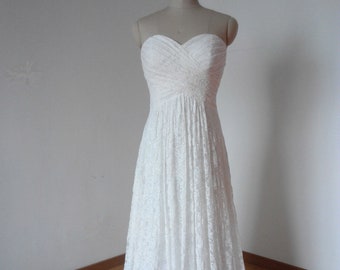 Lace-up Back Sweetheart Ivory Lace Long Bridesmaid Dress, Cheap Ivory Lace Long Wedding Dress