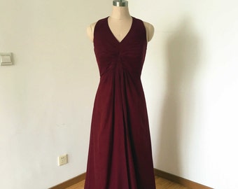 Halter donkerrood chiffon lange Bruidsmeisjesjurk, moederschap Bruidsmeisjesjurk