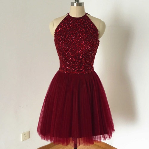maroon prom short dresses Burgundy Mini Dress With 3D Lace Flowers Lisposa Satin 3 A Line Off Shoulder High