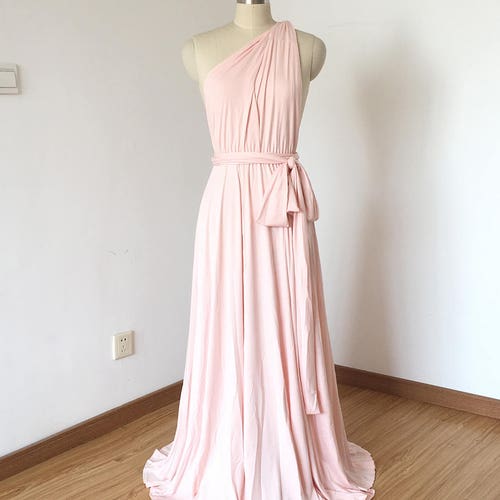 Blush Pink Silk Bridesmaid Dress Long Sleeve Silk Flared Etsy