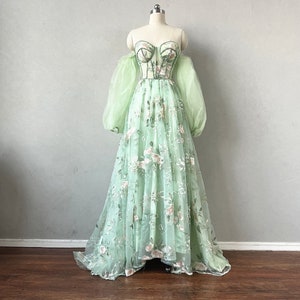 Sage Green Prom Dress 2023 Corset Back with Long Sleeves