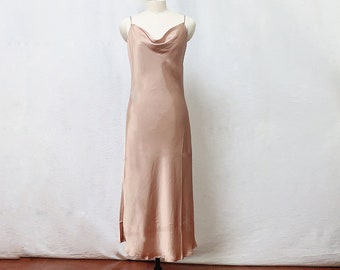 Real Silk Dress Made to Order Cowl Neck Midi Bridesmaid Dress Champagne Loungewear