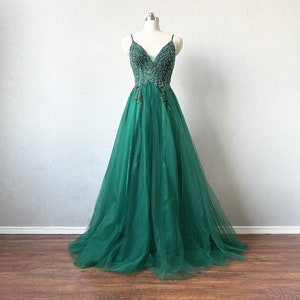 Green Tulle Prom Dress 2023 Corset Back Spaghetti Straps