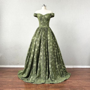 Ball Gown Prom Dress Corset Back Moss Green Floral Evening Dress
