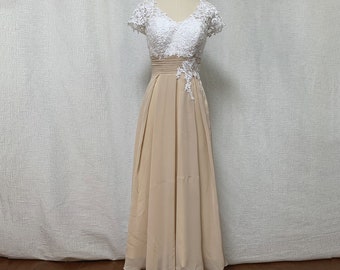 White Lace Champagne Chiffon Mother of the Bride Dress Tea-length