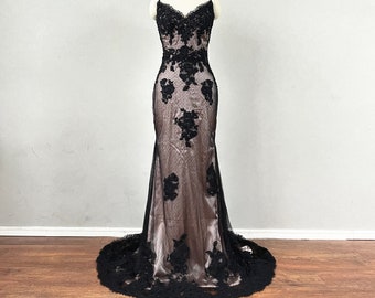 Mermaid Prom Dress Spaghetti Straps Black Evening Dress