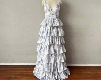 Ruffle Tiered Long Prom Dress Floral