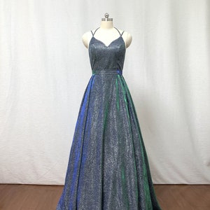 Silver Green Glitter Long Prom Dress Ball Gown