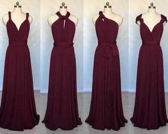 Burgundy Spandex Long Convertible Bridesmaid Dress