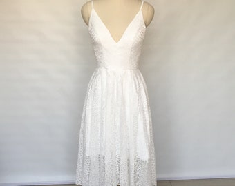 Spaghetti Straps Ivory Lace Asymmetrical Wedding Reception Dress